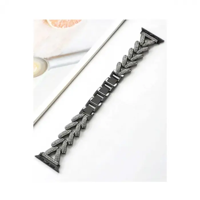 Apple Watch 38mm Node Taşlı Kordon (SAAT DEĞİLDİR) - Siyah