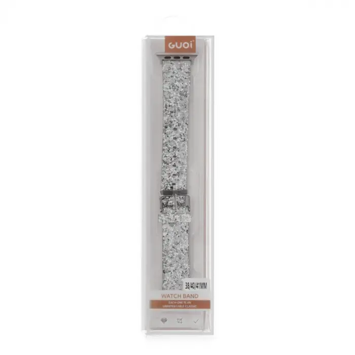 Apple Watch 38mm Ry Taşlı Kordon (SAAT DEĞİLDİR) - Gümüş