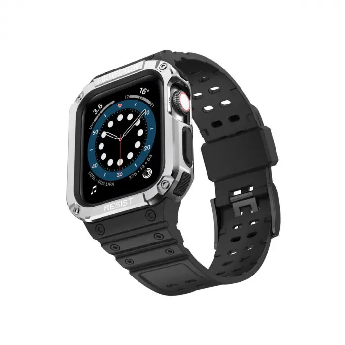 Apple Watch 42mm Kr401 Silikon Kordon - Siyah-gümüş
