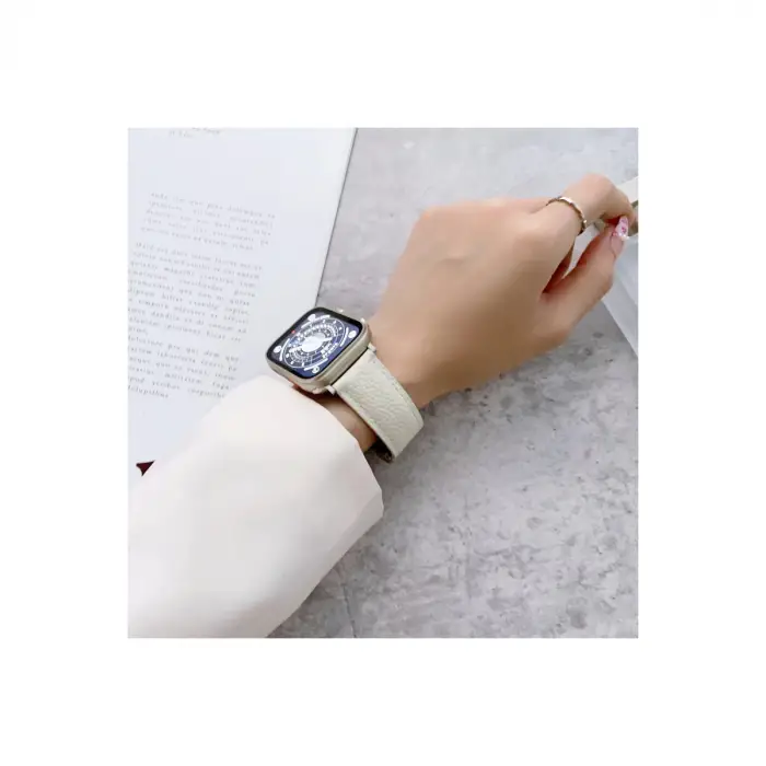 Apple Watch 42mm Kr414 Daks Deri Kordon - Pembe