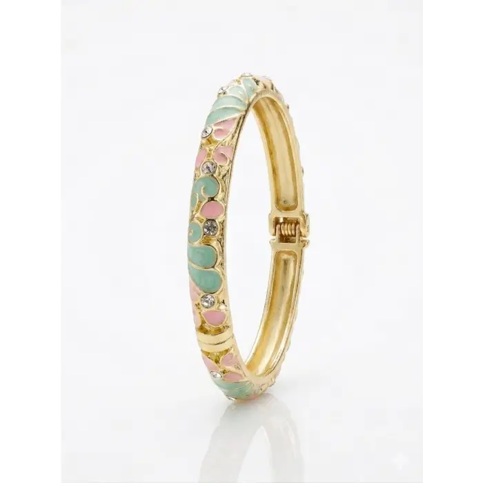 AQua Petal Pembe  & Su Yeşili Mine İşlemeli Kelepçe Bileklik - Kbl0451