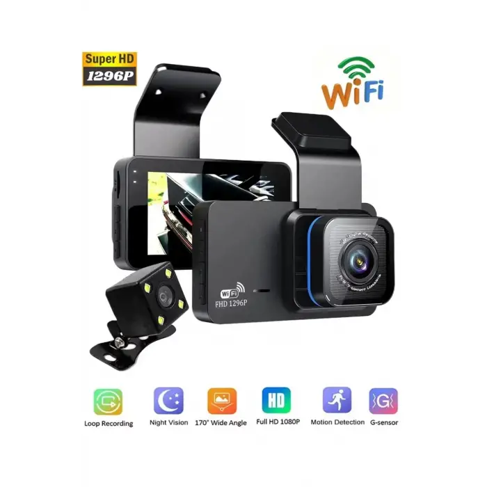 Araç İçi Kamera Wifi Özellikli Ekranlı Ön Ve Geri Görüş Kameralı Mikrofonlu 3 İnç Hd