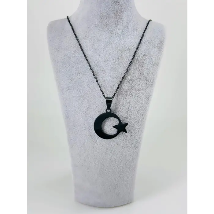 Ay Yıldız Figürlü Çelik Erkek Kolye - Ekl0089