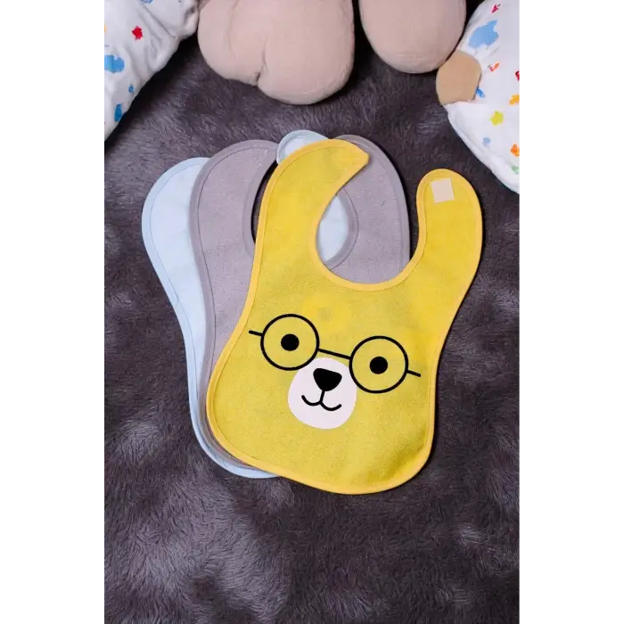 Bear Desenli 3lü Sıvı Geçirmez Bebek Mama Önlüğü 0-18 Ay - Sarı