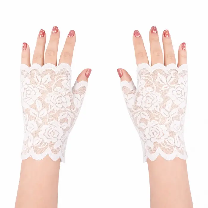 Beyaz Dantel Parmaksız Kısa Eldiven