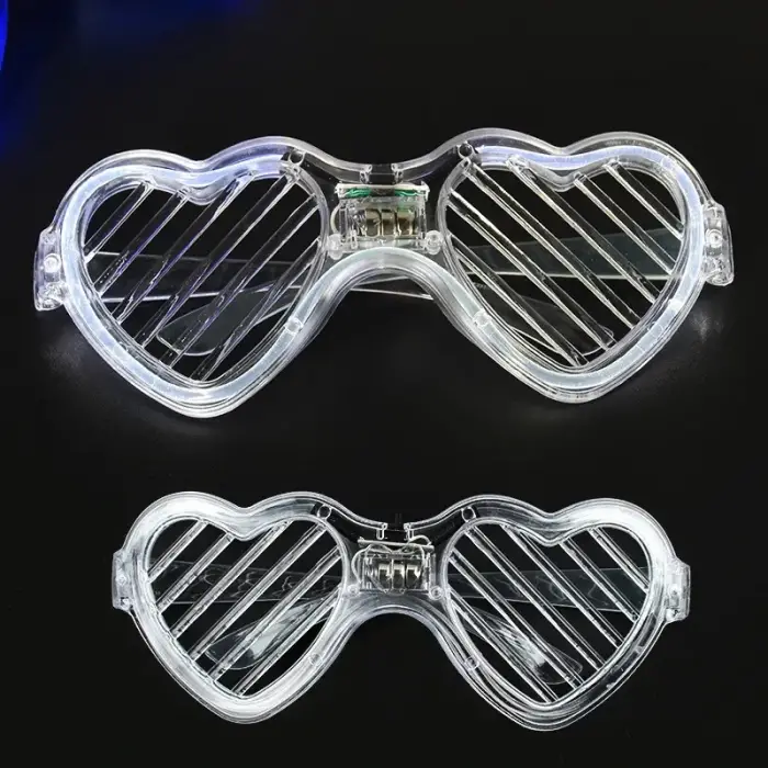 Beyaz Led Işıklı Kalp Gözlük – 3 Modlu Parti  Glow Gözlüğü
