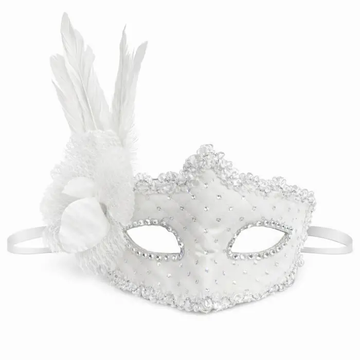 Beyaz Tüylü Venedik Lüks Balo Maskesi