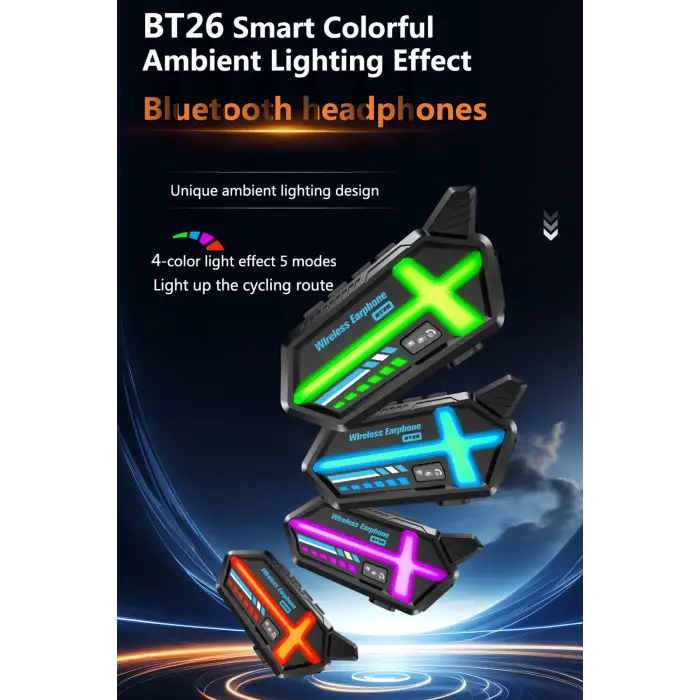 Bt26 Motosiklet Kask Kulaklık Bluetooth Rgb Işıklı 2 Eşleşme Özellikli 1000 Mah Intercom