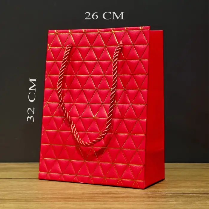 Büyük Boy Kırmızı Gold Desenli Hediye Çantası