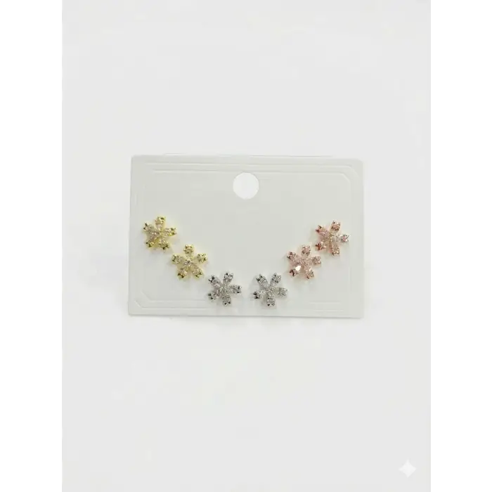 Çiçek Detaylı Altılı Küpe