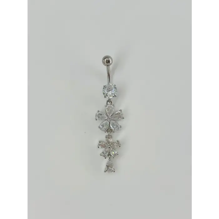 Çiçek Detaylı Sallantılı Göbek Piercing - Pg0054
