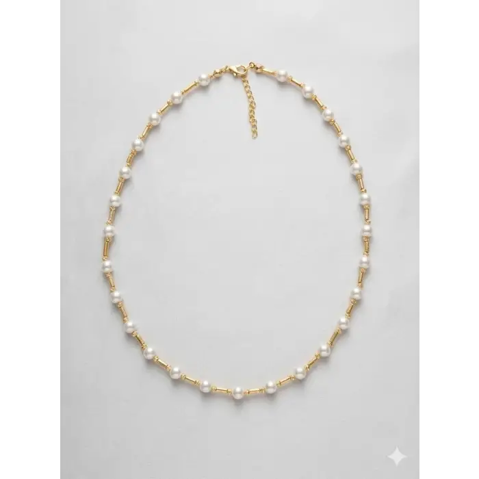 Beyaz Cam İnci  Kolyeler 40+5 Cm  - Kl0305