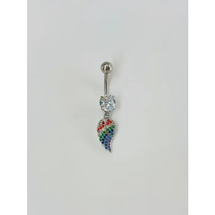 Çok Renkli Melek Kanadı Sallantılı Göbek Piercing - Pg0073