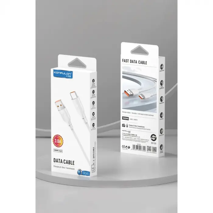 Dc65 Usb To Type-c 1m 3.0a Hızlı Şarj Kablo - Beyaz