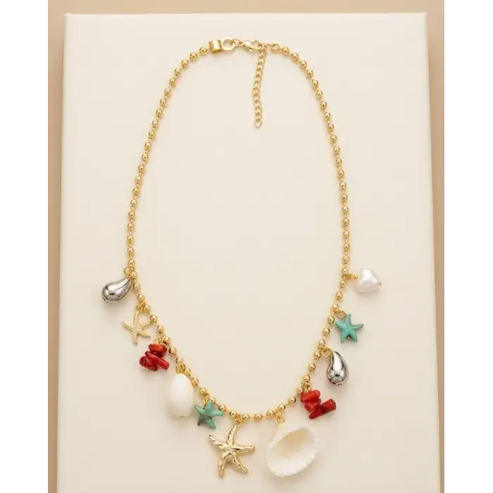 Deniz Kabuklu & Yıldız Figürlü Gold Charm Kolye