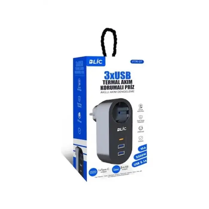 Ftr-07 2xusb 1xtypec Termal Akım Korumalı Isıya Dayanıklı Tekli Priz