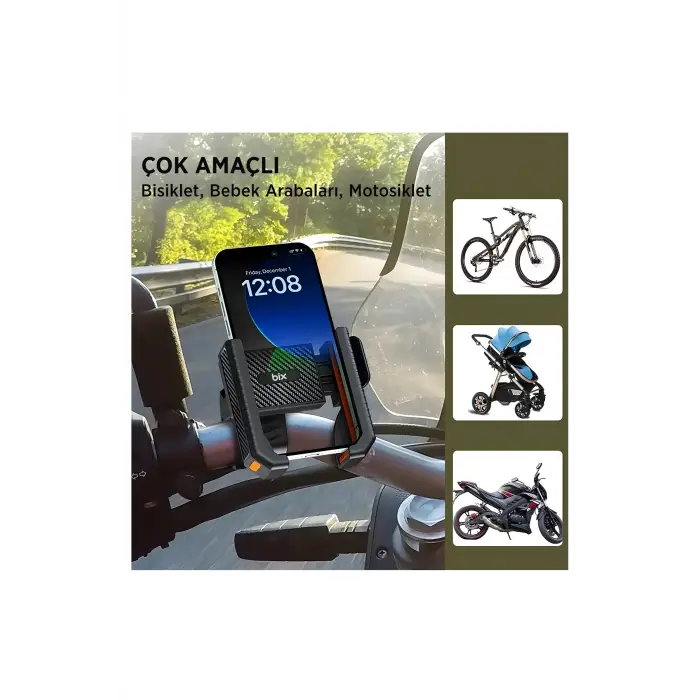 Gidon Bağlantılı Bisiklet Motosiklet İçin Esnek Abs 4-7.8″ İnç Telefon Tutucu 360° Dönebilen Tasarım