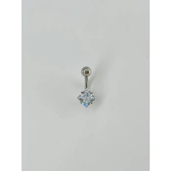 Rodyum Zirkon Taşlı Çelik Göbek - Pg0040