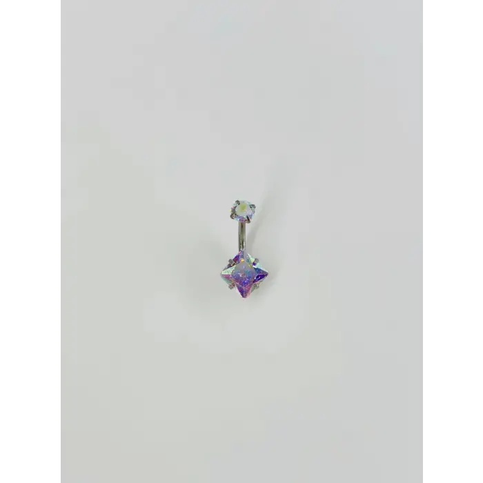 Rodyum Zirkon Taşlı Çelik Göbek - Pg0007