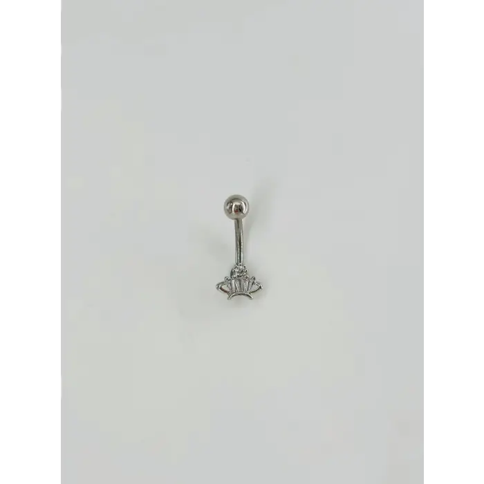 Rodyum Zirkon Taşlı Çelik Göbek Bar Uzunluğu : 13 Mm / Bar Kalınlığı 1.41 Mm /  - Pg0067