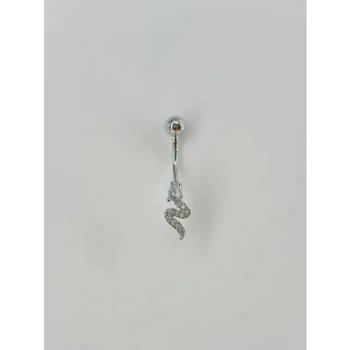 Rodyum Zirkon Taşlı Çelik Göbek Bar Uzunluğu : 13 Mm / Bar Kalınlığı 1.41 Mm /  - Pg0031