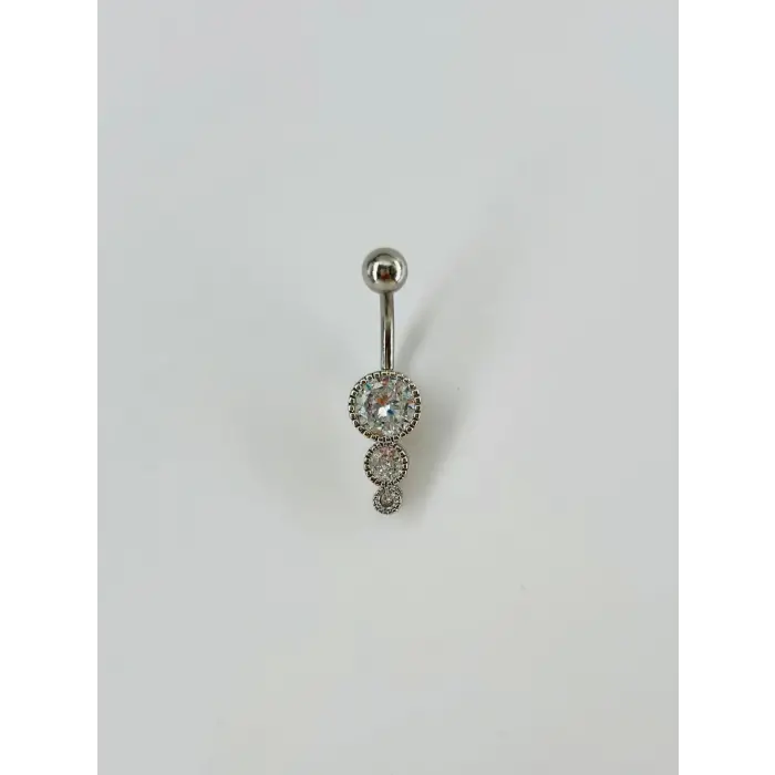 Rodyum Zirkon Taşlı Bar Ve Top: Çelik Göbek - Pg0036