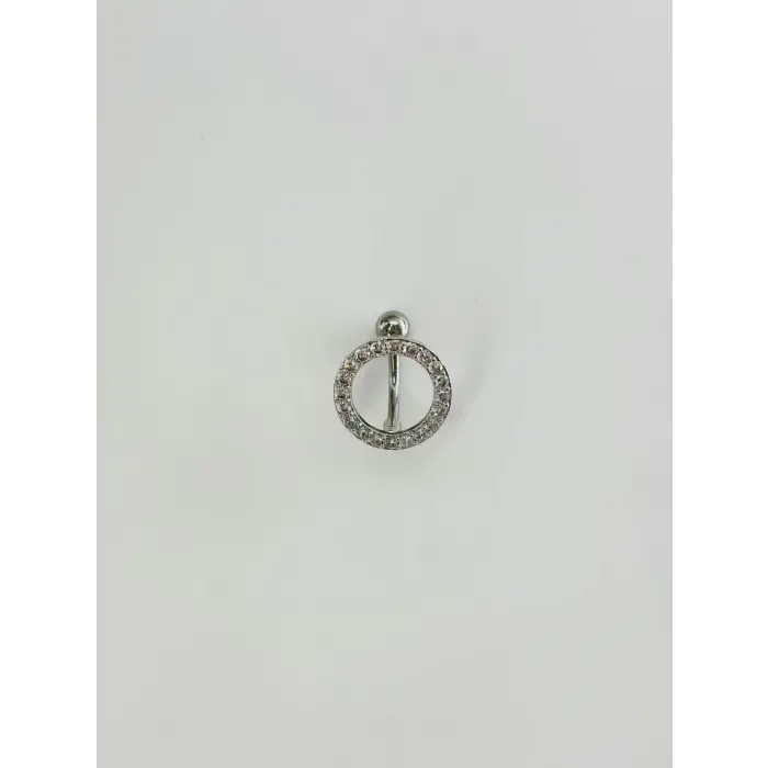Rodyum Zirkon Taşlı Çelik Göbek Bar Uzunluğu : 13 Mm / Bar Kalınlığı 1.41 Mm /  - Pg0105