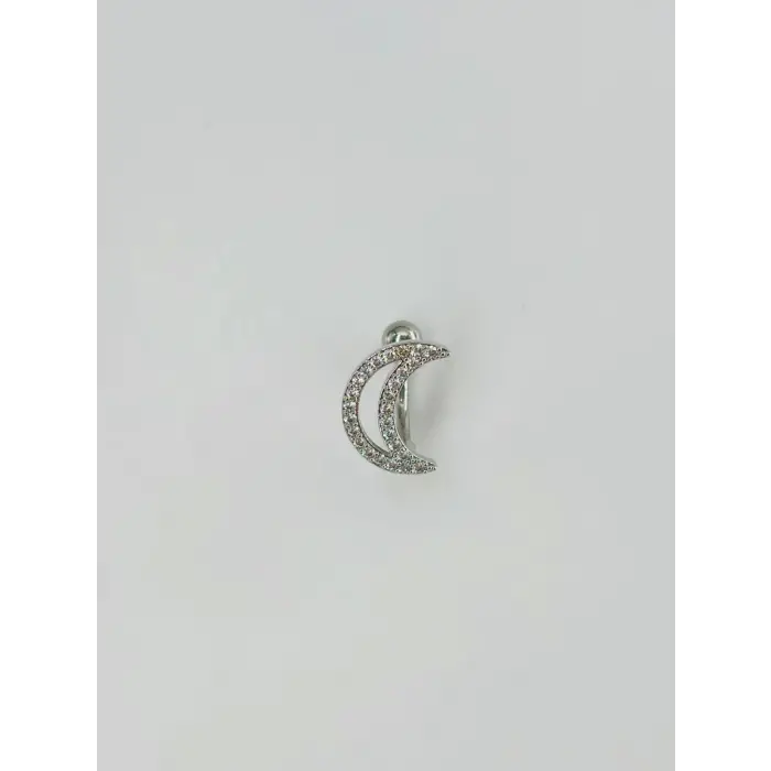 Rodyum Zirkon Taşlı Çelik Göbek Bar Uzunluğu : 13 Mm / Bar Kalınlığı 1.41 Mm /  - Pg0116