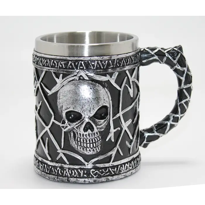 Gotik Kurukafa 3d Kabartmalı Paslanmaz Çelik Kupa Bardak Alk4380