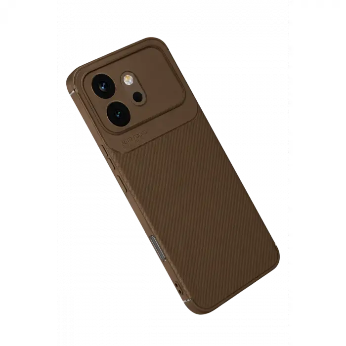 Huawei Honor 600 Auto Focus Karbon Kapak - Kahverengi
