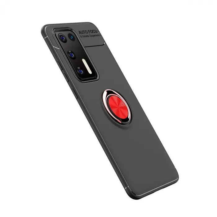 Huawei P40 Kılıf Range Yüzüklü Silikon - Siyah-kırmızı