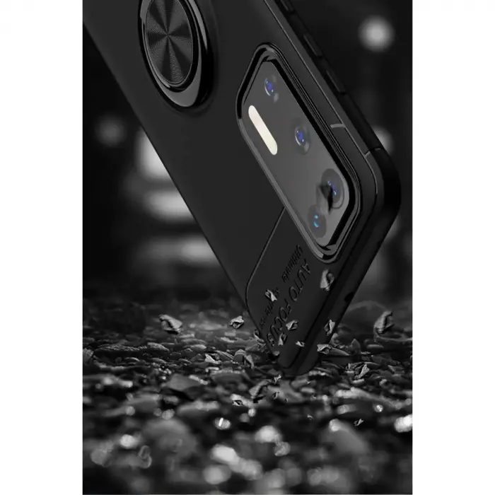 Huawei P40 Kılıf Range Yüzüklü Silikon - Siyah-mavi