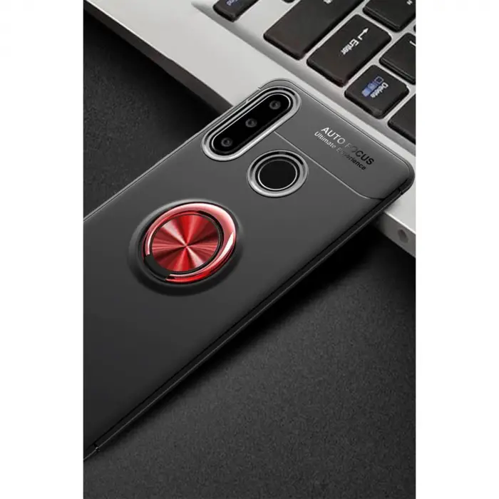 Huawei Y6p Kılıf Range Yüzüklü Silikon - Siyah-kırmızı