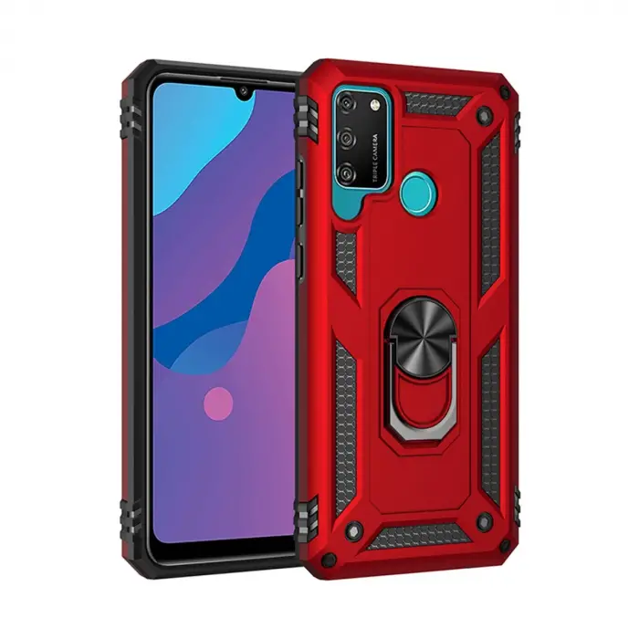 Huawei Y6p Kılıf Sofya Yüzüklü Silikon Kapak - Kırmızı