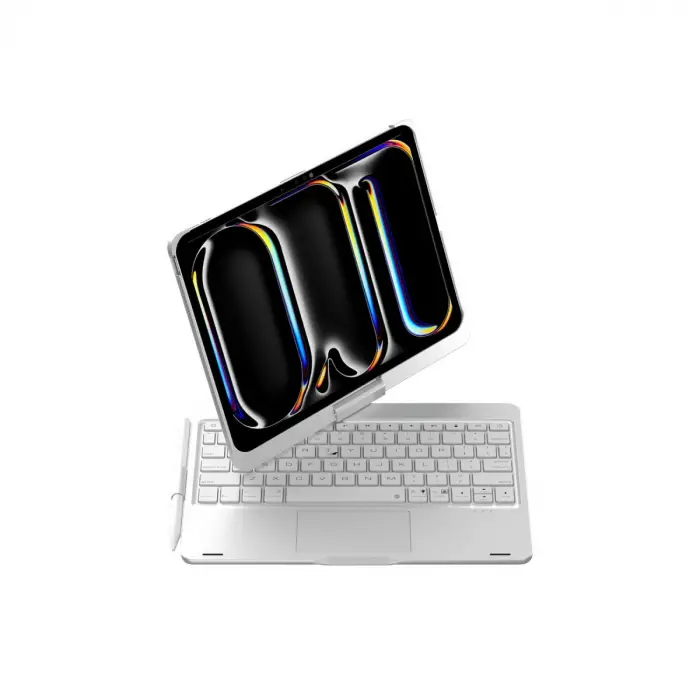 İpad Pro 11 (2024) F11 Ats Kılıf Magic Dönen Klavyeli Tablet Kılıf - Gümüş