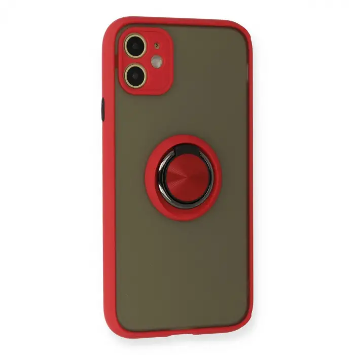 İphone 11 Kılıf Montreal Yüzüklü Silikon Kapak - Kırmızı
