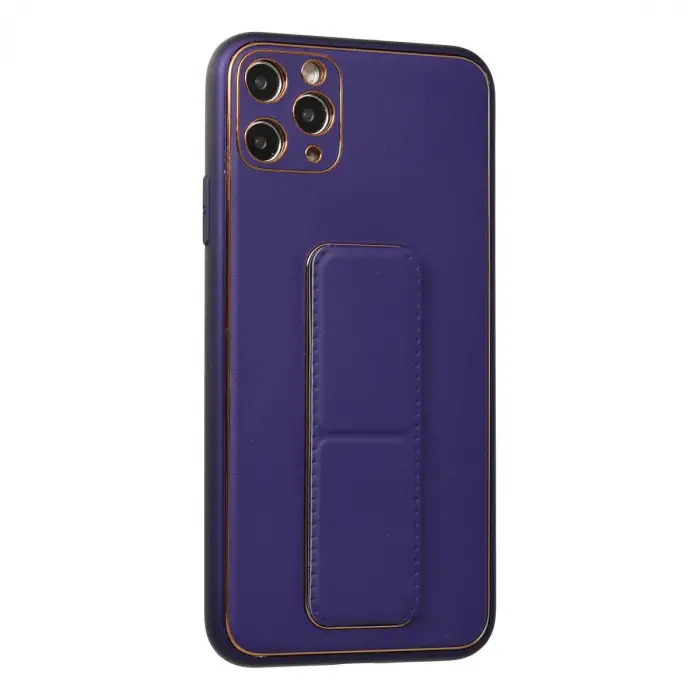 İphone 11 Pro Max Kılıf Coco Deri Standlı Kapak - Mor