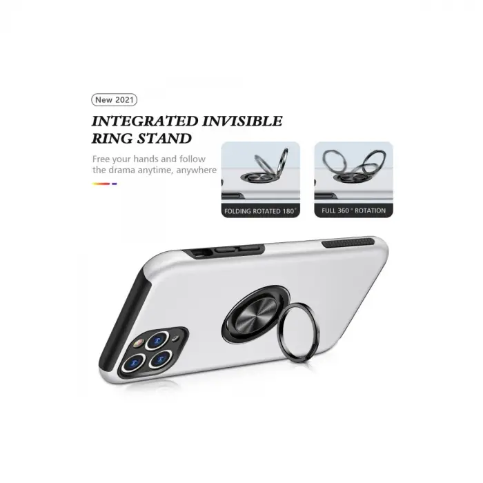 İphone 11 Pro Max Kılıf Elit Yüzüklü Kapak - Gümüş