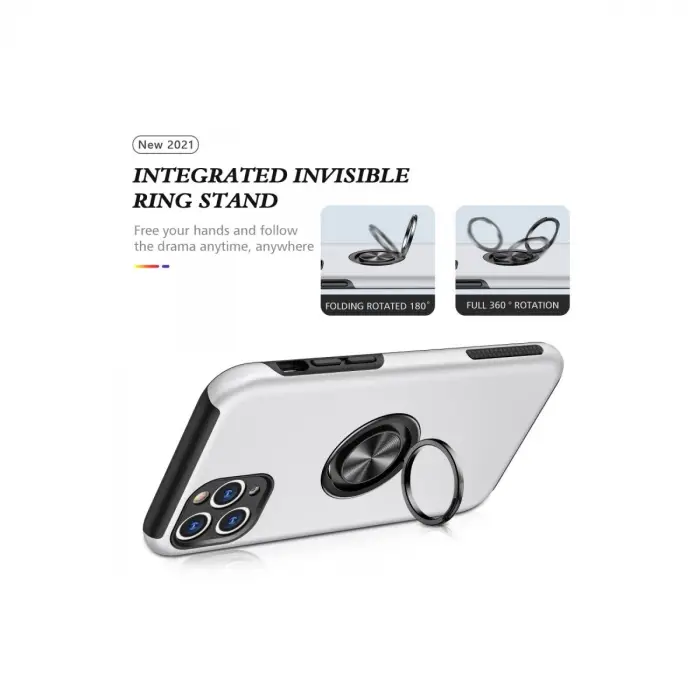 İphone 11 Pro Max Kılıf Elit Yüzüklü Kapak - Gümüş