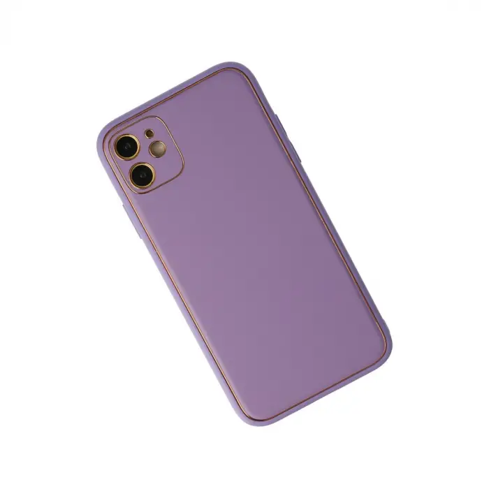 İphone 12 Kılıf Coco Deri Silikon Kapak - Lila