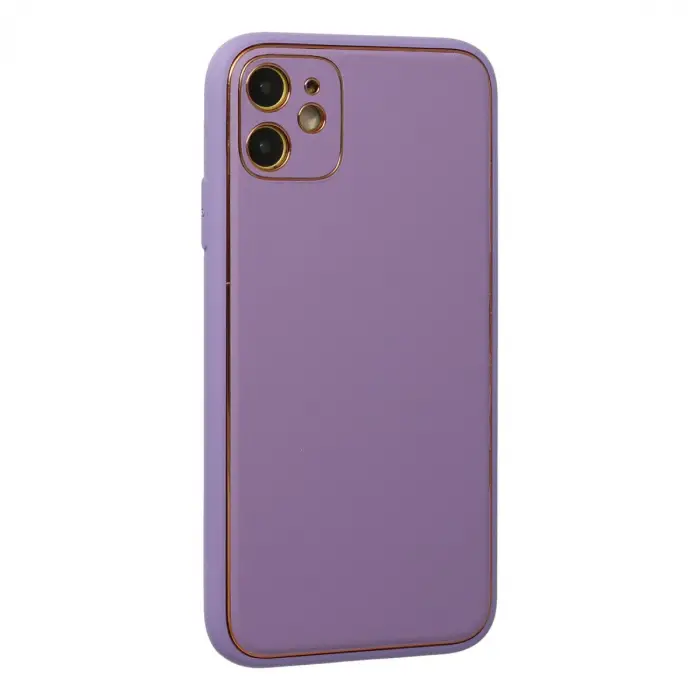 İphone 12 Kılıf Coco Deri Silikon Kapak - Lila