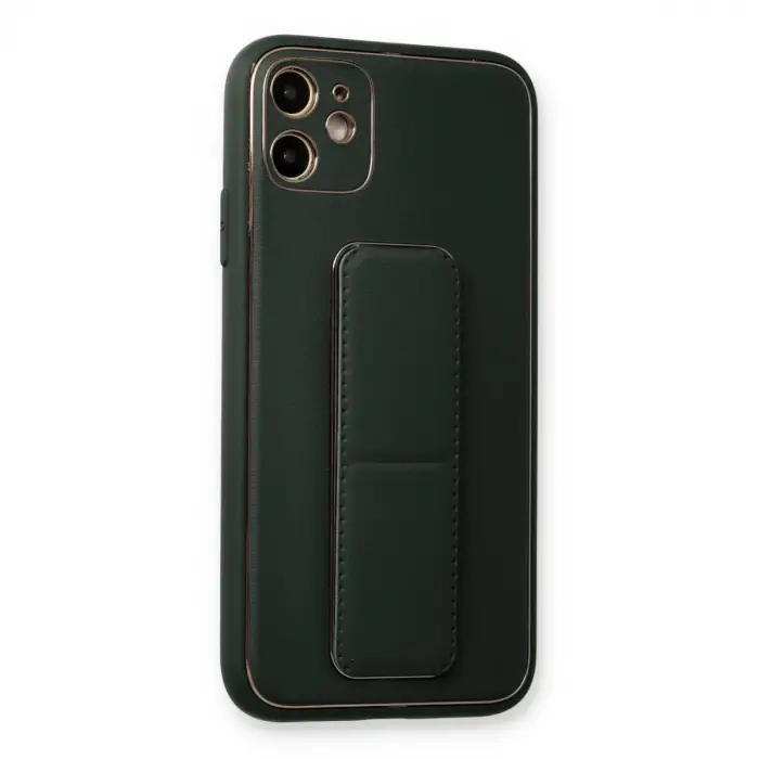 İphone 12 Kılıf Coco Deri Standlı Kapak - Füme