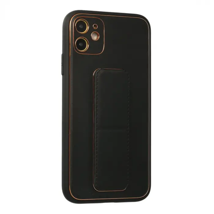 İphone 12 Kılıf Coco Deri Standlı Kapak - Siyah