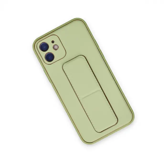 İphone 12 Kılıf Coco Deri Standlı Kapak - Su Yeşili