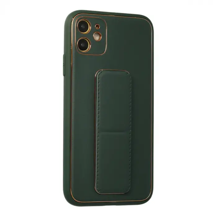 İphone 12 Kılıf Coco Deri Standlı Kapak - Yeşil