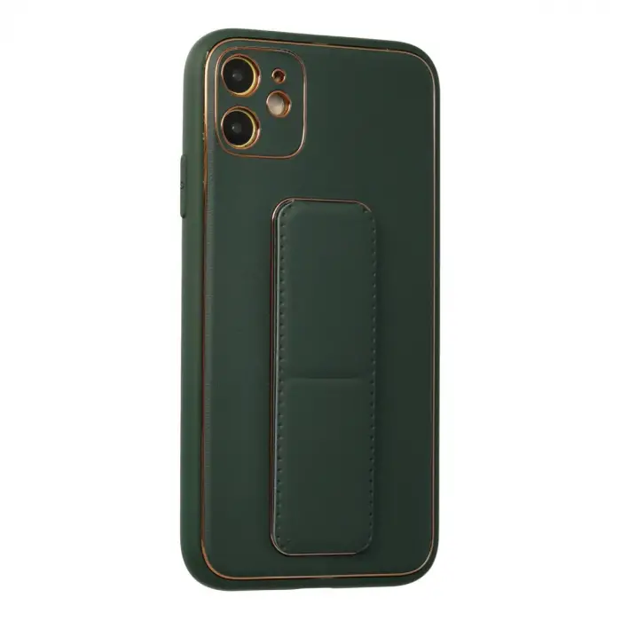 İphone 12 Kılıf Coco Deri Standlı Kapak - Yeşil