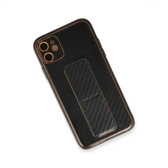 İphone 12 Kılıf Coco Karbon Standlı Kapak - Siyah