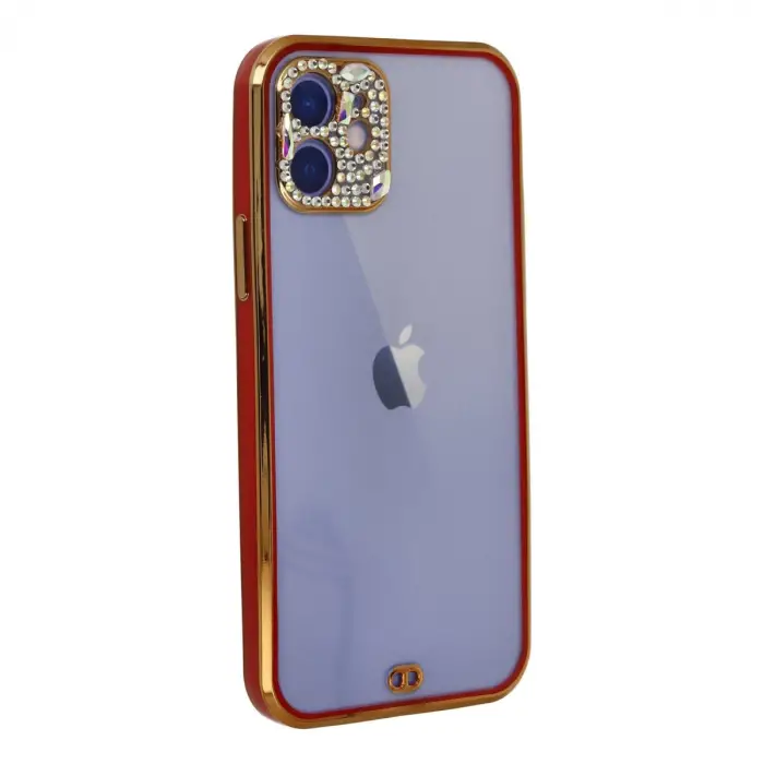 İphone 12 Kılıf Liva Taşlı Silikon - Kırmızı