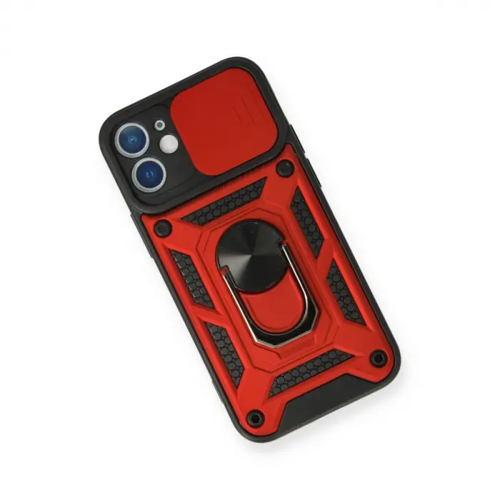 İphone 12 Kılıf Pars Lens Yüzüklü Silikon - Kırmızı