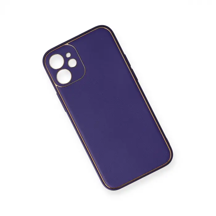 İphone 12 Mini Kılıf Coco Deri Silikon Kapak - Mor